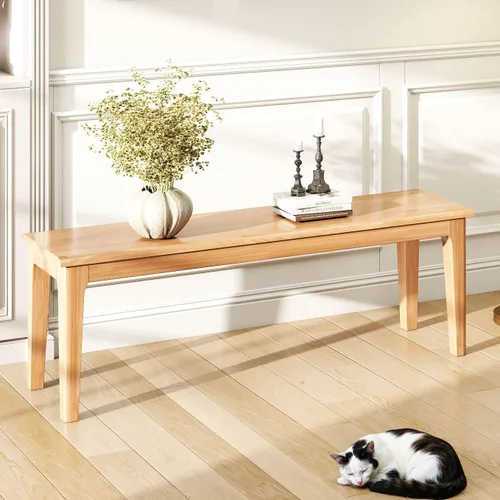 Miniatura 20 de Banco de comedor de 39.4 pulgadas de madera de roble macizo, banco de entrada para sala de estar, dormitorio, cocina (negro)