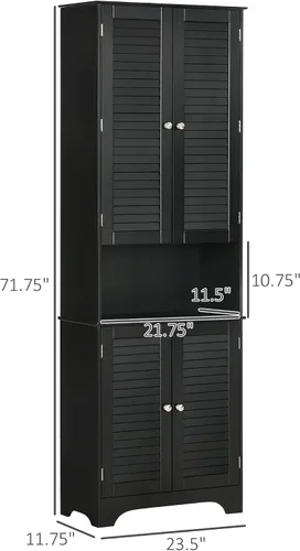 Miniatura 7 de HOMCOM Armario de almacenamiento alto y estrecho para baño con puertas y estantes ajustables, gabinete de lino independiente con 2 armarios