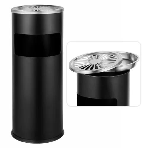 Miniatura 11 de Bote de basura para exteriores, contenedor de basura redondo de acero inoxidable con cubo interior extraíble para desecho, contenedor de basura
