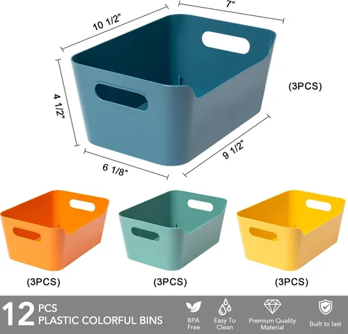 Miniatura 3 de Tiawudi Paquete de 12 contenedores de almacenamiento de 4.5L, cestas de almacenamiento de plástico para organización del hogar y aula, contenedores