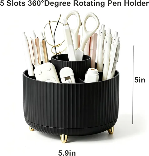 Miniatura 4 de Pencil Pen Holder 5 Slots 360°Degree Rotating Pen Organizers for Desk Desktop Storage Stationery Supplies Cute Pencil Cup Pot Kids Desk Organizer