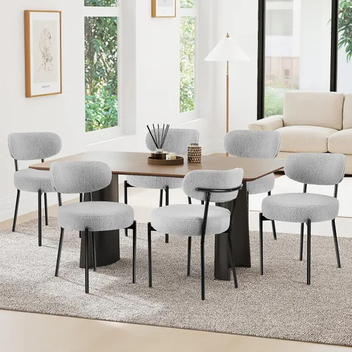 Miniatura 8 de Sweetcrispy Juego de 2 Sillas de Comedor, Sillas de Cocina Redondas Modernas de Mediados de Siglo Tapizadas en Boucle con Respaldo Curvado y Patas