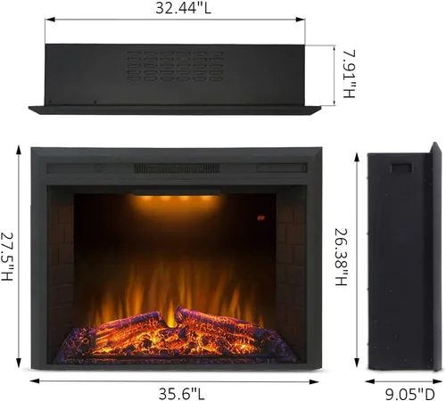 Miniatura 3 de Valuxhome 750 W/1500 W, Hogar eléctrico empotrado en la pared, con sonido a ramas ardiendo