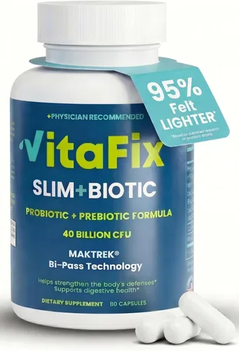 Probiótico y prebiótico SlimBiotic Synbiotic - 40 mil millones de UFC con tecnología MAKTREK® Bi-Pass, ayuda a la salud intestinal, la digestión, la