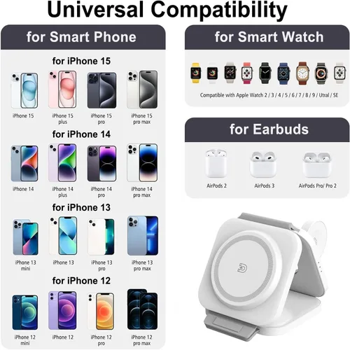 Miniatura 2 de Estación de carga inalámbrica 3 en 1, cargador inalámbrico magnético plegable para dispositivos Apple, almohadilla de carga de viaje para iPhone 17
