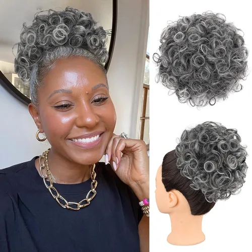Miniatura 11 de Oseti Extensiones de moño de cabello natural para mujer, moño desordenado, con cordón elástico, rizado y desordenado, extensión de moño falso con #2