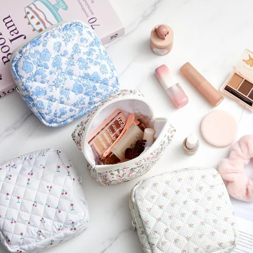 Miniatura 5 de Abbylike 4 piezas de bolsa de maquillaje floral con cierre, bolsa de cosméticos con cierre portátil, pequeñas bolsas para bolso, mini bolsa de aseo