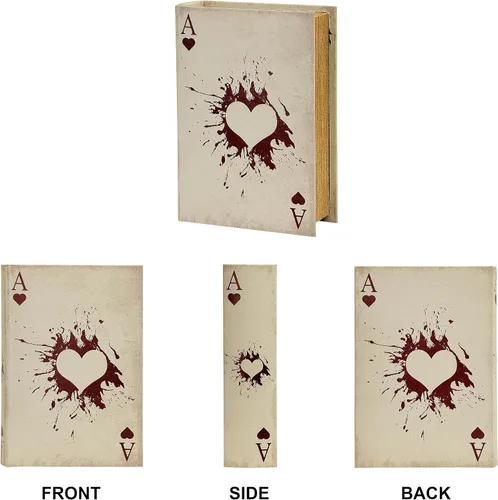Miniatura 4 de PACOLO Cajas decorativas para libros, cubierta de madera sintética para guardar joyas ocultas, dinero y dinero en efectivo (As de corazones)
