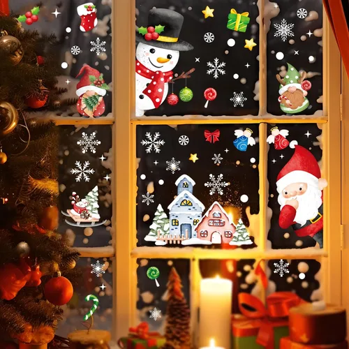 Miniatura 4 de AOWDIAO Decoraciones de Navidad, 210 unidades de adhesivos de ventana de Navidad para vidrio de doble cara, reutilizables, lindas calcomanías