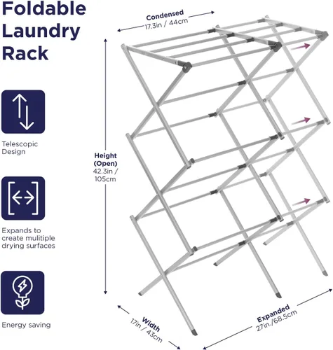 Miniatura 2 de BLACK+DECKER Organizador de lavandería extensible/plegable tendedero para secar ropa. Esencial para campamento/remolques o cualquier lugar donde Gris
