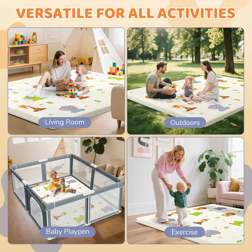 Miniatura 6 de Omzer Alfombra de Juego para Bebé para Piso: Espuma Suave y Segura de 3.3 cm de Grosor con Cobertura de Algodón Lavable a Máquina para Tiempo