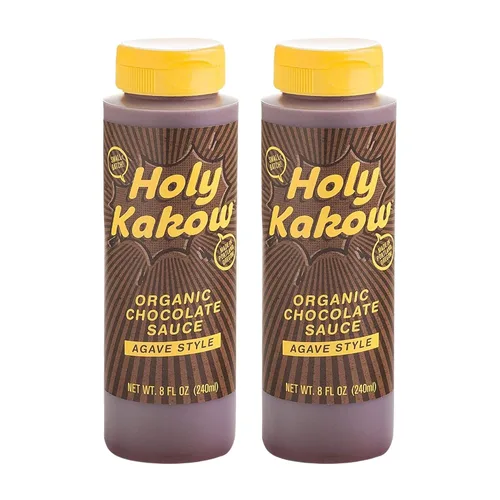 Holy Kakow Salsa de chocolate orgánica, jarabe de chocolate, orgánico, sin azúcar, endulzada con agave, ingredientes de alimentos reales, sabor