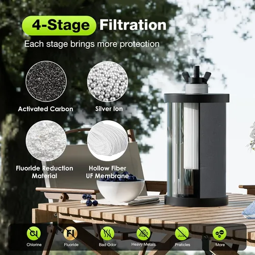 Miniatura 3 de Purewell Sistema de filtro de agua de gravedad portátil de 1.0 galones, sistema de encimera de ultrafiltración de 4 etapas de 0.01 μm con ventana