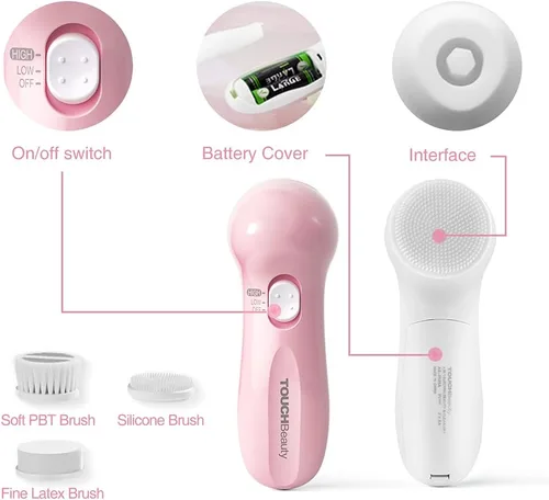 Miniatura 9 de Cepillo eléctrico de limpieza facial para mujeres, limpiador facial 3 en 1 y cepillo exfoliante con 3 cabezales de cepillo, 2 velocidades, cepillo
