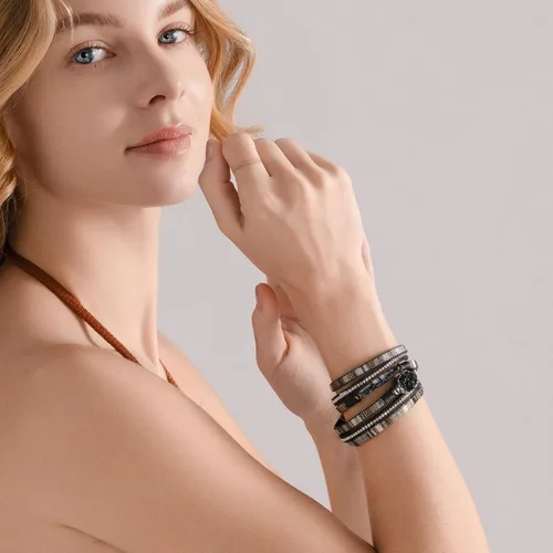 Miniatura 171 de FANCY SHINY - Pulsera de cuero estilo bohemio, pulsera de cuentas de cristal con cierre magnético, regalos de joyería para mujer