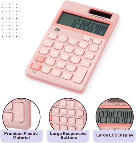 Miniatura 4 de Mr. Pen - Calculadora solar de función estándar, 12 dígitos, rosa claro, tamaño de bolsillo