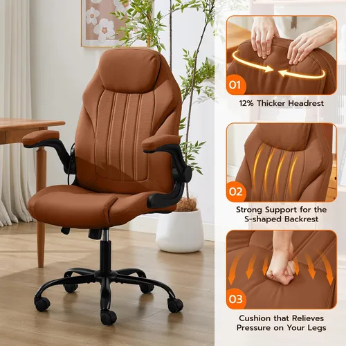 Miniatura 7 de Silla de escritorio de oficina, silla ergonómica para computadora con brazos abatibles acolchados y soporte lumbar ajustable, silla ejecutiva