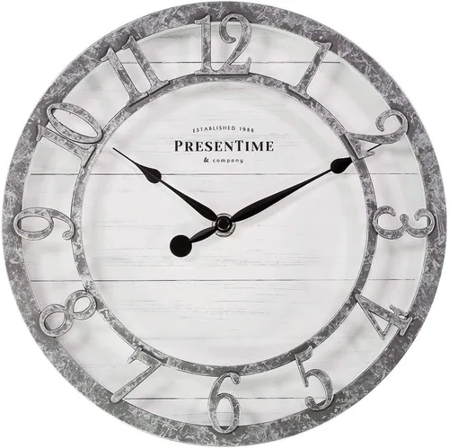 Miniatura 8 de Presentime & Co - Reloj de pared de la serie Farmhouse de 21 pulgadas, estilo Shiplap, número arábigo 3D elevado, acabado galvanizado. Decoración