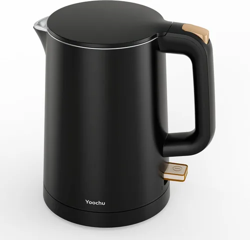 Miniatura 8 de Hervidor eléctrico pequeño, caldera de agua y calentador de 0.8 L, olla de té caliente de 1000 W, acero inoxidable de doble pared al tacto frío