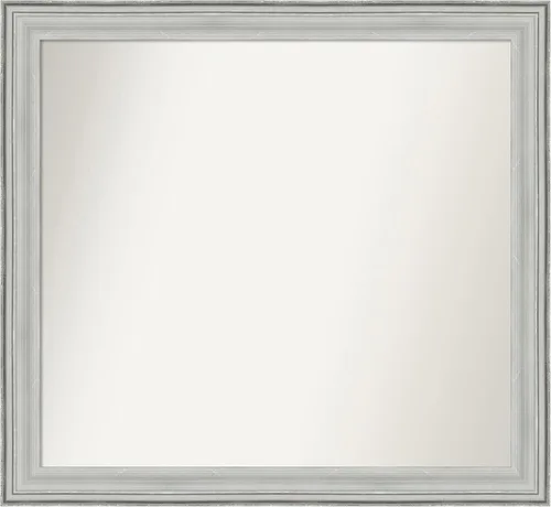 Miniatura 411 de Amanti Art Espejo de baño plateado para sobre fregadero, 25 x 25 pulgadas, espejo de tocador cuadrado estrecho de níquel cepillado, marco de madera