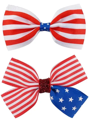 Miniatura 12 de TSFJ47 - Pinzas para el cabello con bandera estadounidense, lazos patrióticos de grogrén, color rojo, blanco y azul, accesorios para el 4 de julio