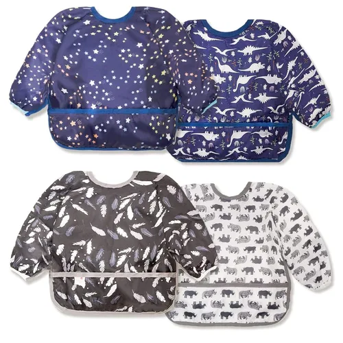 Joyo roy Baberos para bebés a prueba de desorden para comer, baberos impermeables para niños, suaves, lavables a máquina, babero de manga larga de 1