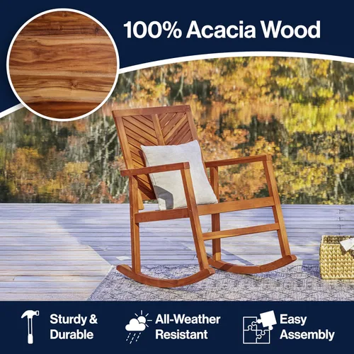 Miniatura 6 de JONATHAN Y RCK100A Ned - Mecedora moderna con respaldo de Chevron, 300 libras, soporte de madera de acacia, para jardín, césped, patio trasero, Teca