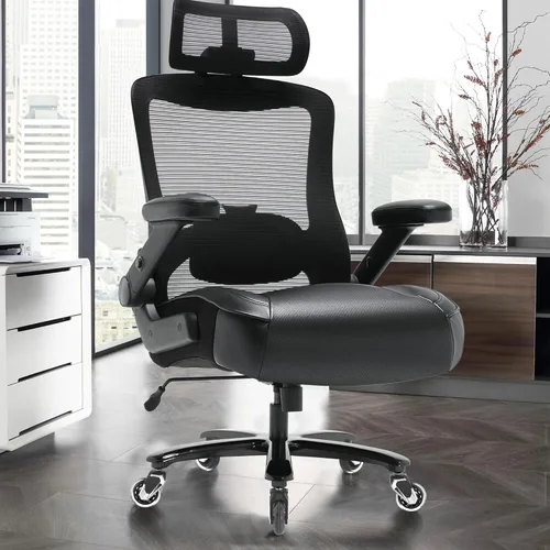 Miniatura 2 de Silla de oficina grande y alta, 600 libras con brazos abatibles 3D, reposacabezas ajustables, ruedas grandes resistentes, silla de escritorio Brazo
