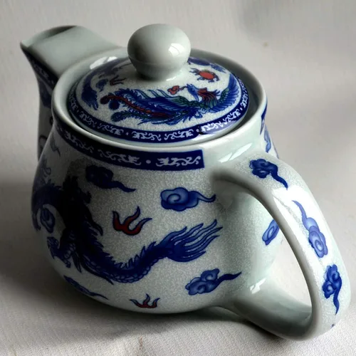 Miniatura 8 de Tetera infusor de alambre de filtro de acero inoxidable de dragón blanco azul de 14 onzas para té suelto (olla Dragon Phoenix)