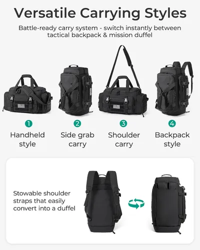Miniatura 4 de BAGSMART Bolsa táctica de gimnasio para hombres, bolsa de lona de 22 litros para viajes con compartimento para zapatos, mochila táctica 4 en 1
