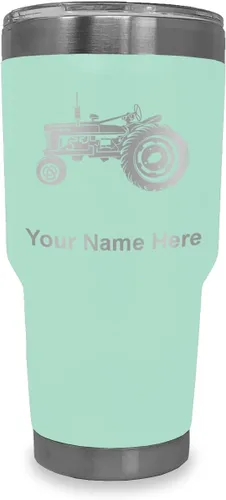 Miniatura 11 de LaserGram Vaso aislado al vacío de 20 onzas, Old Farm Tractor, grabado personalizado incluido (negro)