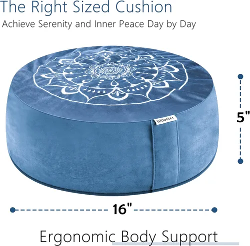 Miniatura 3 de Hihealer Cojín de meditación, funda de terciopelo tradicional tibetano para meditación, cojín grande para el suelo para adultos, cojín de trigo Azul