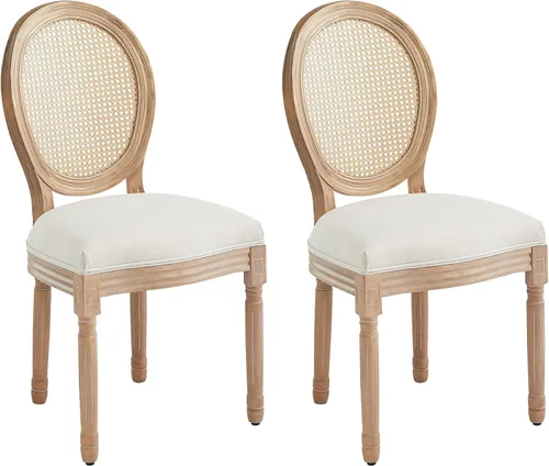 Miniatura 31 de Juego de 2 sillas de comedor francesas con respaldo redondo, sillas de comedor tapizadas de mediados de siglo con patas de madera maciza para Beige
