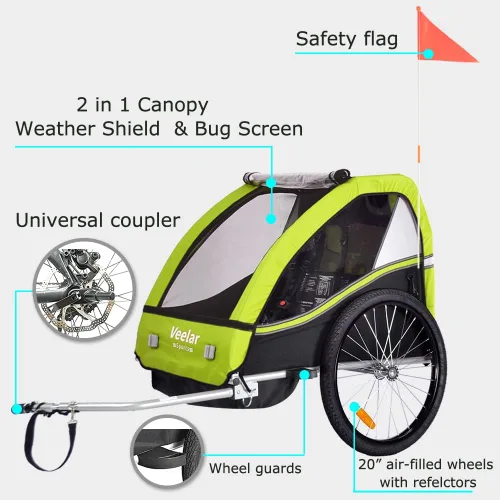Miniatura 2 de Veelar - Remolque de bicicleta deportiva para 1 o 2 niños pequeños, portabicicletas