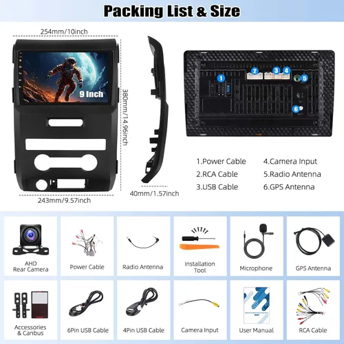 Miniatura 7 de Radio estéreo para coche 2G+64G para Ford F150 2009 2010 2011 2012, 9 "pantalla táctil Radio Android 13 unidad principal con Carplay Android Auto