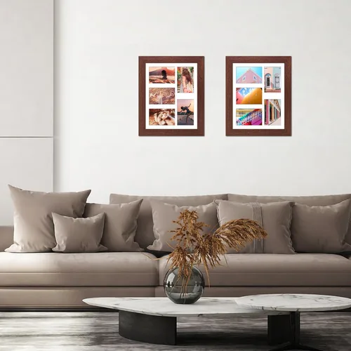 Miniatura 14 de Marcos de Fotos Collage de 13.5X15.5 con 7 Aberturas para Fotos de 4X6, Marco de Fotos Múltiples con Paspartú para Decoración de Pared, Grano