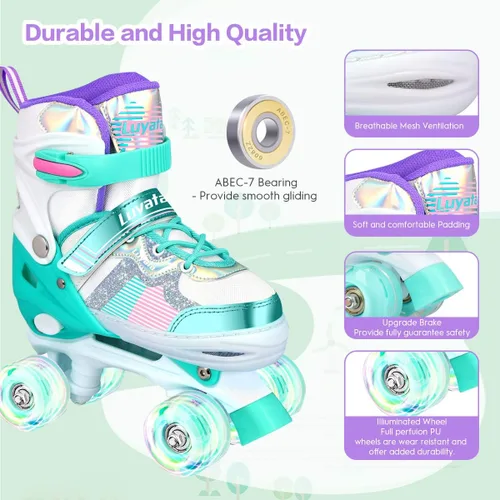 Miniatura 4 de Luyata Patines ajustables para niñas y niños, 4 tamaños de 6 a 12 y 3 a 5 años, patines para niños con 8 ruedas brillantes que se iluminan, 3