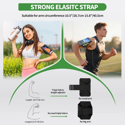 Miniatura 5 de Brazalete para Correr con Bolsa para Auriculares para iPhone 16/15/14 Max/Pro/Plus y Galaxy S20/S10, Compatible con Pantalla Táctil, Soporte