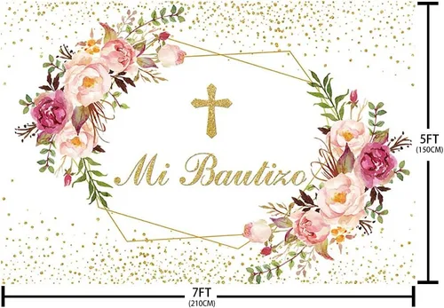 Miniatura 5 de Sendy Telón de fondo de 7 x 5 pies Mi Bautizo para decoración de fiesta de bautismo, suministros de decoración de fiesta de Dios bendiga la primera