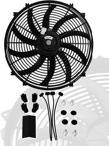 Miniatura 14 de 7 "pulgadas universal delgado ventilador push pull radiador eléctrico refrigeración 12V kit de montaje negro