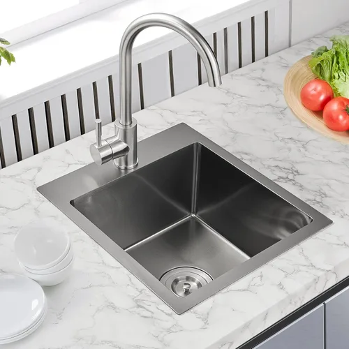 Miniatura 15 de Fregadero de barra empotrable de 13 × 15 pulgadas negro - Fregadero de cocina pequeño de montaje superior de un solo cuenco, hecho a mano de acero