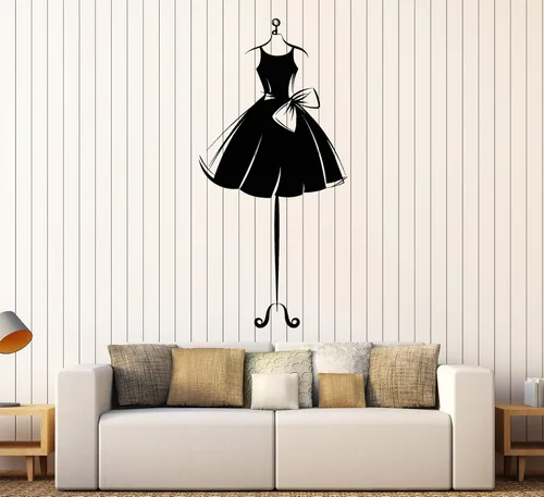 Gran vinilo adhesivo de pared vestido de bola vestido de maniquí corto Bailarina Girl Pegatinas Decoración grande (ig4620) Negro