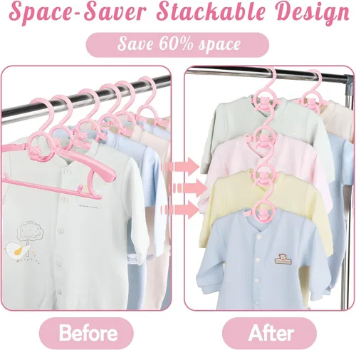 Miniatura 3 de HGYZE Perchas de plástico ajustables para niños de 11 a 14 pulgadas, paquete de 20 perchas de oso para ropa infantil, suéteres, hangar infantil