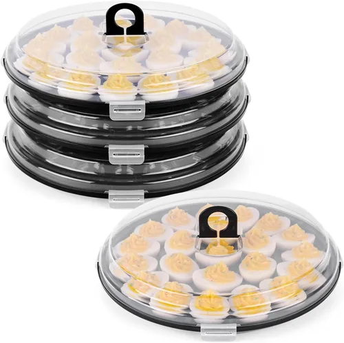 Miniatura 11 de HANSGO - Recipientes para huevos rellenos con tapa, 3 piezas, bandejas portaplatos para huevos rellenos con 66 ranuras para fiestas y cocinas, verde
