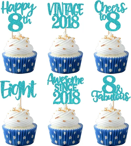 Miniatura 84 de Rsstarxi Paquete de 24 adornos para cupcakes vintage 2019 con purpurina negra para 5º cumpleaños, saludos a 5, cinco, 5, 5 fabulosos para cupcakes