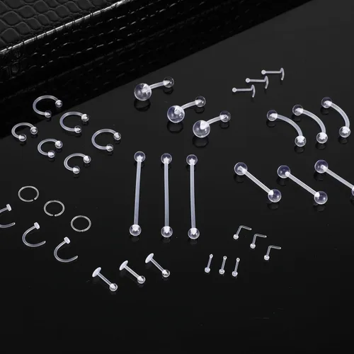 Miniatura 4 de Telooco 36 piezas de retenedores transparentes de plástico para cirugía, anillos de nariz, tachuelas, lengua, ombligo, tabique, ceja, pezón, labio