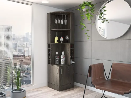 Miniatura 10 de Tuhome Syrah - Armario esquinero con dos estantes externos, estante para copas, ocho cubículos, diseño moderno para sala de estar o bar en casa