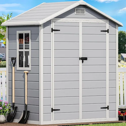 Miniatura 22 de DWVO Cobertizo de almacenamiento para exteriores de 5 x 3 pies con estilo de valla y ventanas laterales, piso y puertas con cerradura, cobertizo