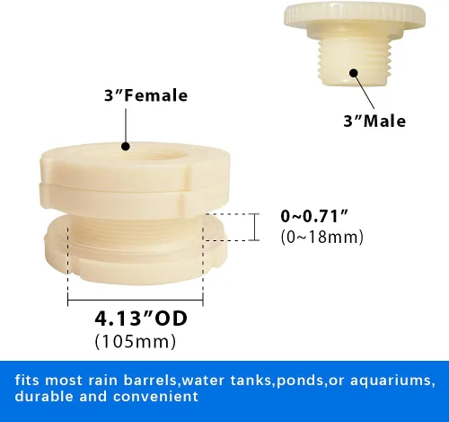 Miniatura 2 de Quickun Adaptador de conector de tanque de agua de mamparo ABS de 3 pulgadas con enchufes a granel de montaje de tubería (juego de 1)
