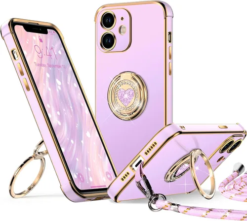 Miniatura 7 de XYZ Funda para iPhone 11 con Soporte, Funda para Teléfono con Soporte de Doble Anillo con Patilla, Funda Protectora de Lujo Brillante para Mujeres